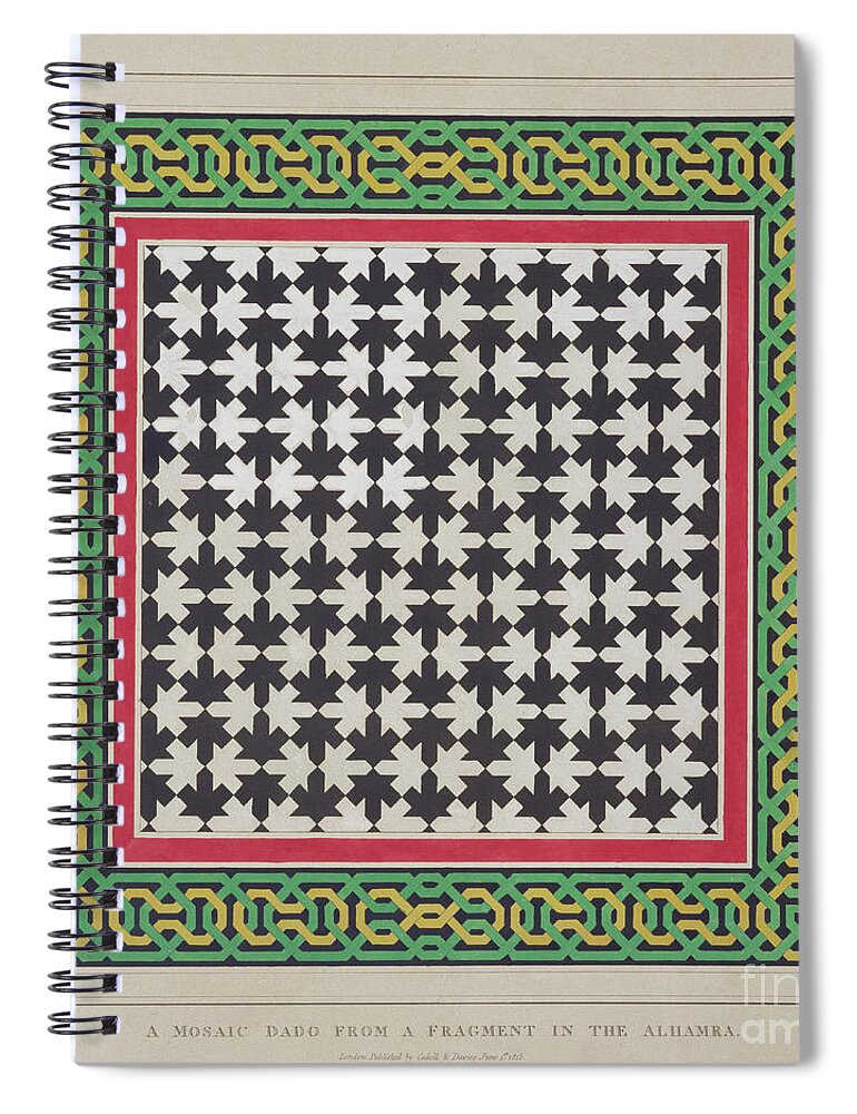 Spain Spiral Notebook featuring the painting Mosaic Dado From A Fragment In The Alhambra, From 'the Arabian Antiquities Of Spain', Published 1815 by James Cavanagh Murphy