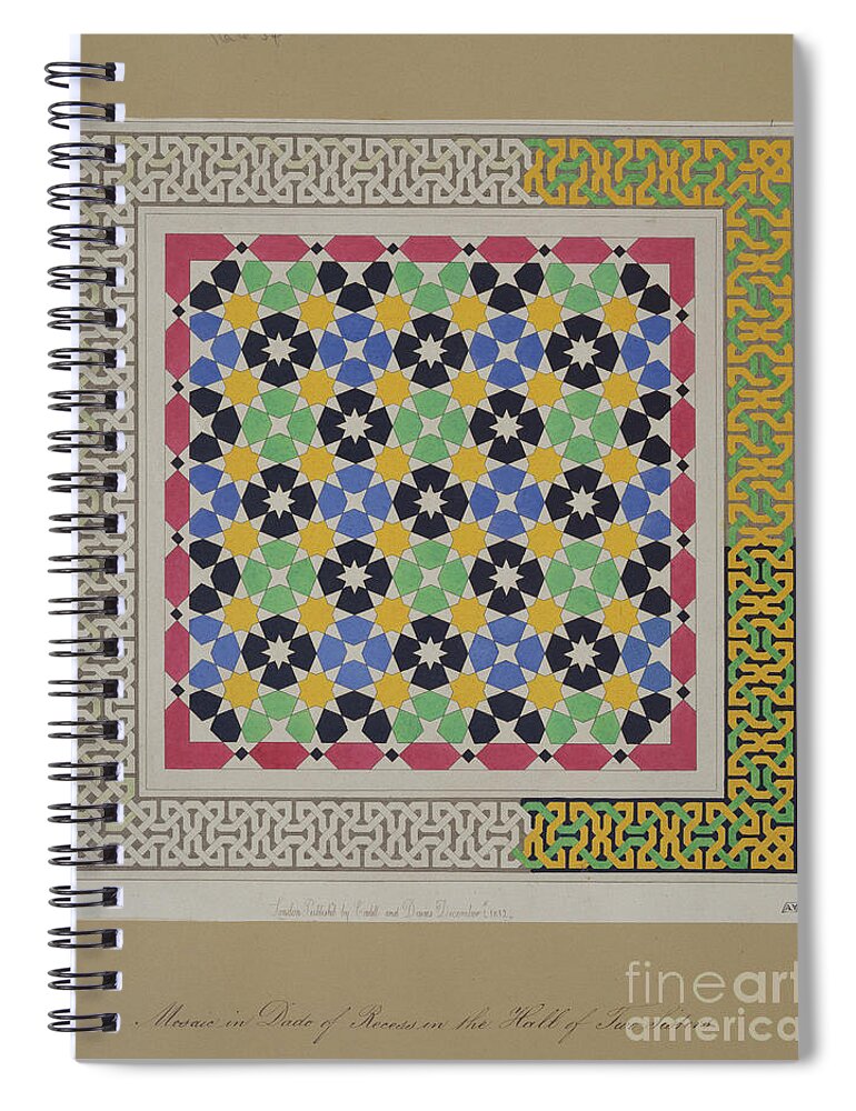 Spain Spiral Notebook featuring the painting Mosaic In Dado Of Recess In The Hall Of Two Sisters, Alhambra, From 'the Arabian Antiquities Of Spain', Published 1812 by James Cavanagh Murphy