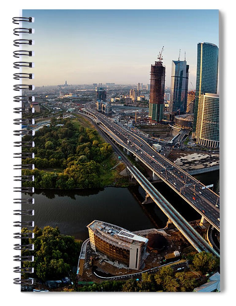 Industrial District Spiral Notebook featuring the photograph Moscow Skyline. Aerial View. Fisheye by Mordolff