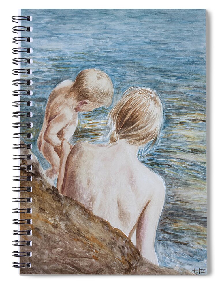 Hans Egil Saele Spiral Notebook featuring the painting Mother and Son at the Seaside by Hans Egil Saele