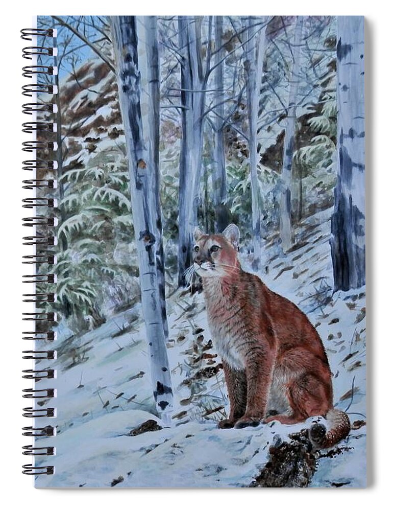Mountain Lion Spiral Notebook featuring the painting Mountain Lion by John Neeve