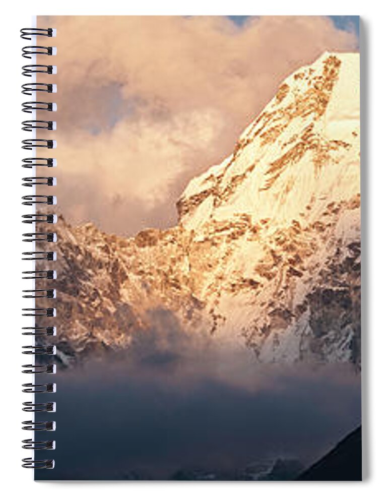 Scenics Spiral Notebook featuring the photograph Mountain Peak Sunset Panorama Ama by Fotovoyager