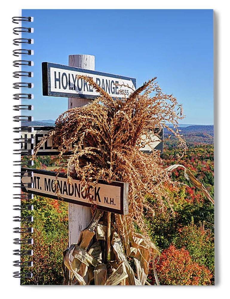 Brattleboro Spiral Notebook featuring the photograph Hogback Mountain Scenic Overlook Sign Brattleboro VT Scenic Overlook Beautiful Fall Foliage by Toby McGuire