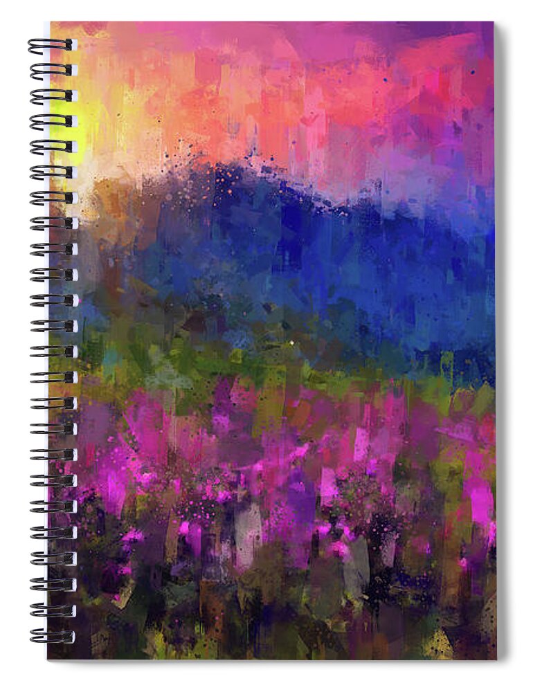 Mountain Spiral Notebook featuring the painting Mountain sunset by Vart Studio