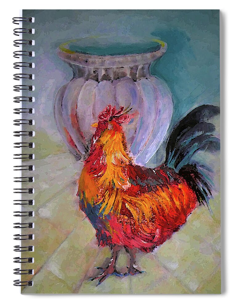 Mr. Spiral Notebook featuring the painting Mr Roosters Roost Pot by Lisa Kaiser