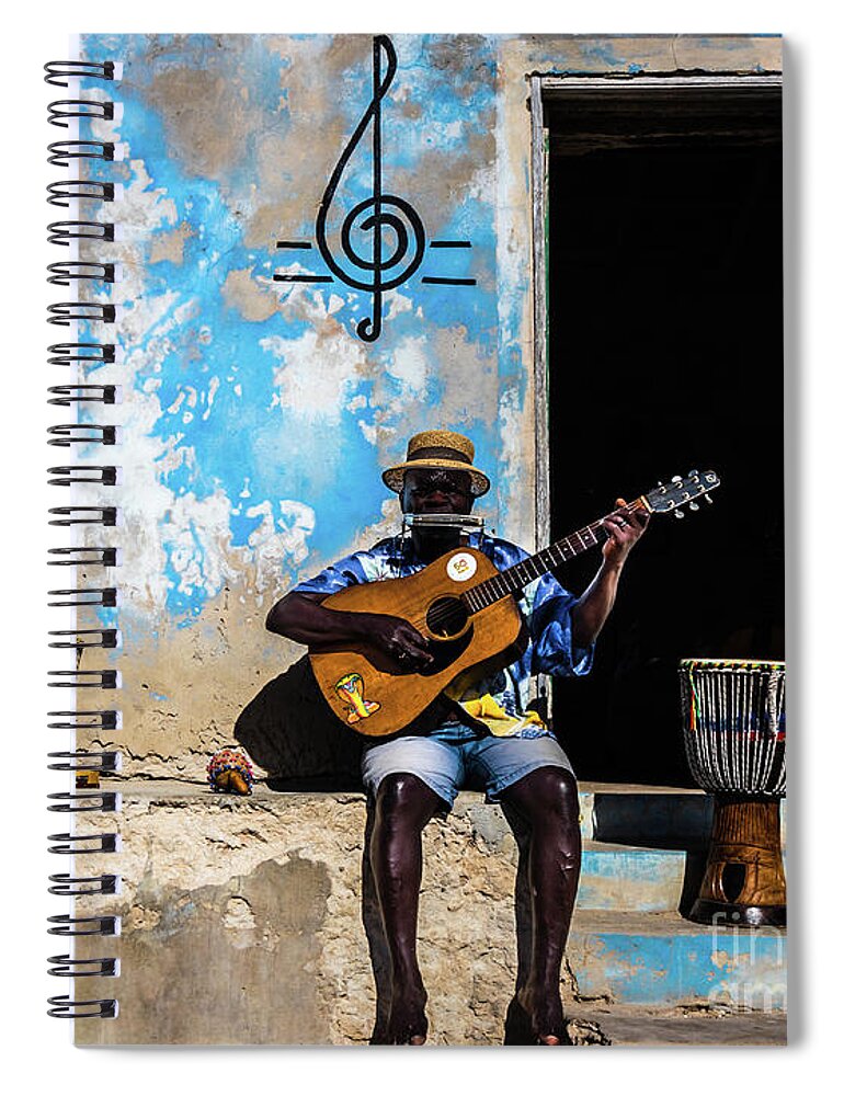 Musician Spiral Notebook featuring the photograph Music is the medicine of the mind by Lyl Dil Creations
