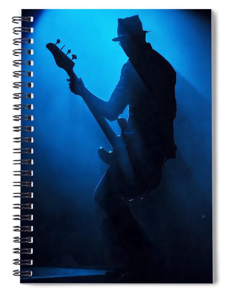 Expertise Spiral Notebook featuring the photograph Musician Robert Deleo In Blue by Erik Hovmiller Photography