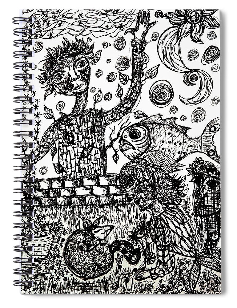 Symbolism Spiral Notebook featuring the drawing Mute Conversation by Mimulux Patricia No