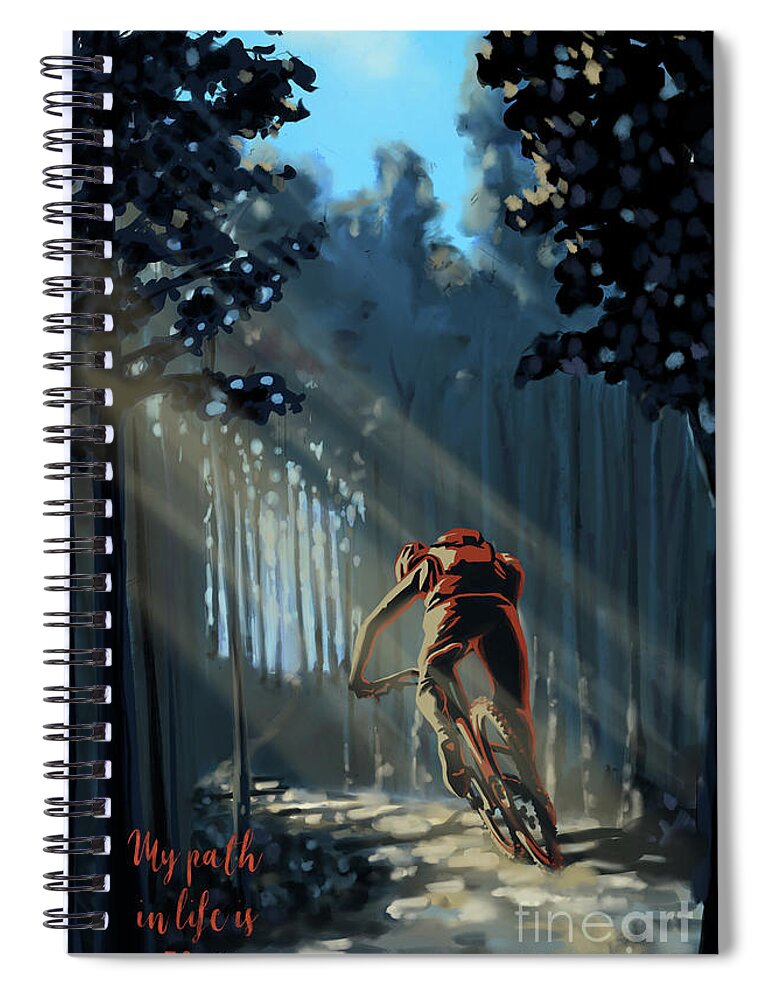 Mountainbike Art Spiral Notebook featuring the painting My dirt path by Sassan Filsoof