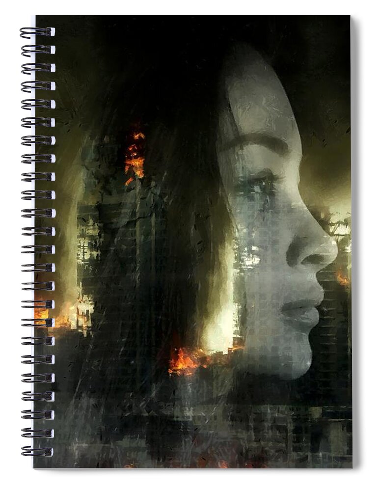 Woman Spiral Notebook featuring the digital art My whole world is falling apart by Gun Legler