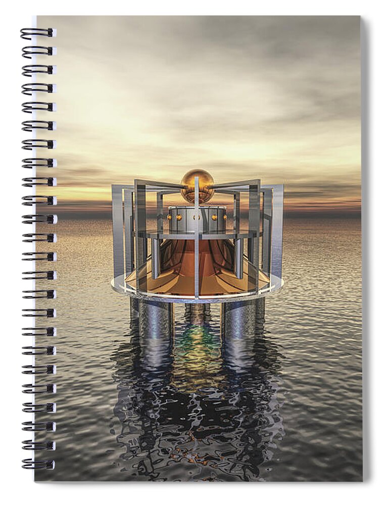 Structure Spiral Notebook featuring the digital art Mysterious Structure At Sea by Phil Perkins