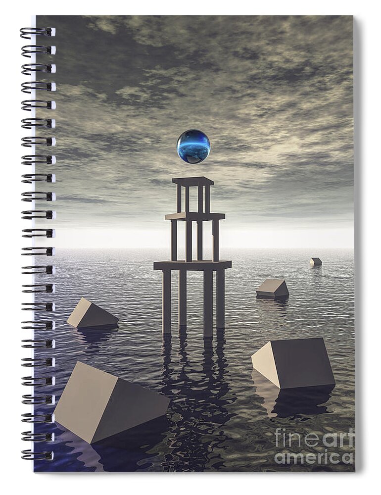 Structure Spiral Notebook featuring the digital art Mysterious Tower At Sea by Phil Perkins