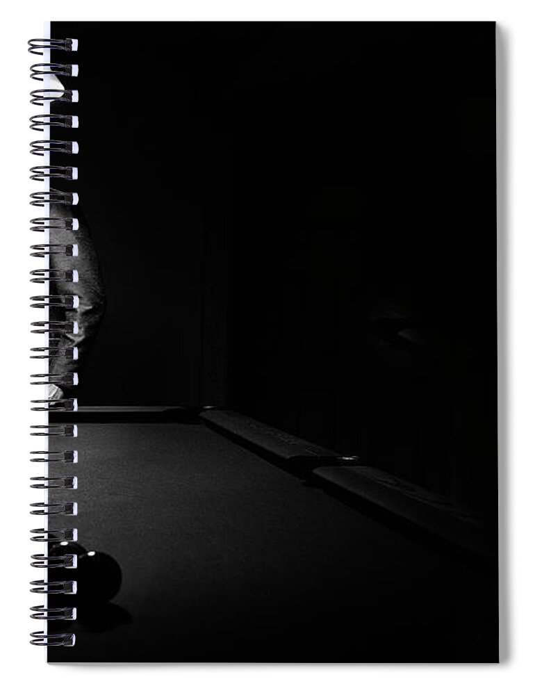 Mature Adult Spiral Notebook featuring the photograph Mystery Pool Player Behind Rack Of by Design Pics / Richard Wear