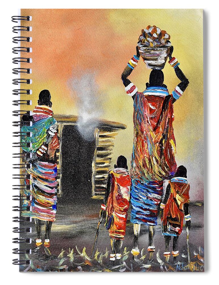 African Art Spiral Notebook featuring the painting N-210 by John Ndambo
