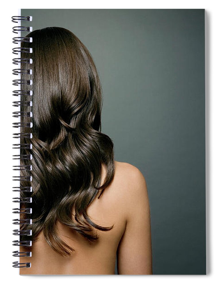 People Spiral Notebook featuring the photograph Naked Woman With Long Shiny Wavy Hair by Andreas Kuehn