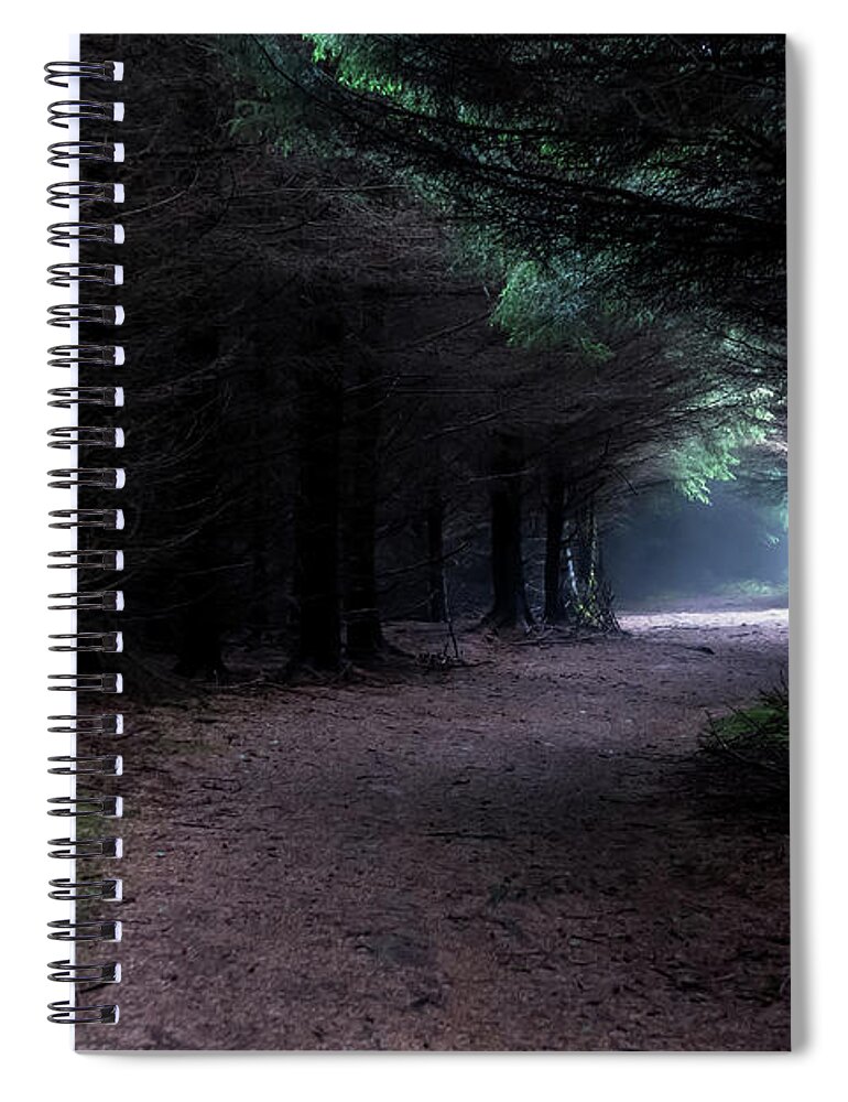 Wood Spiral Notebook featuring the photograph Narrow Path Through Foggy Mysterious Forest by Andreas Berthold