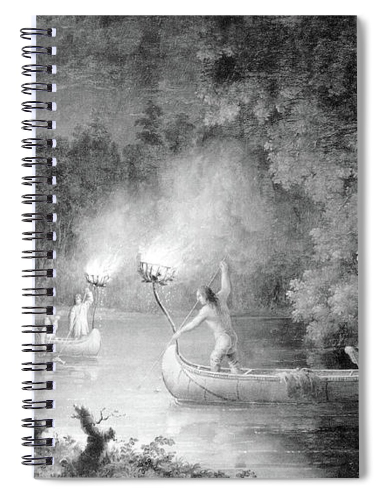 9th Century Spiral Notebook featuring the painting Native American Indians Fishing by Science Source