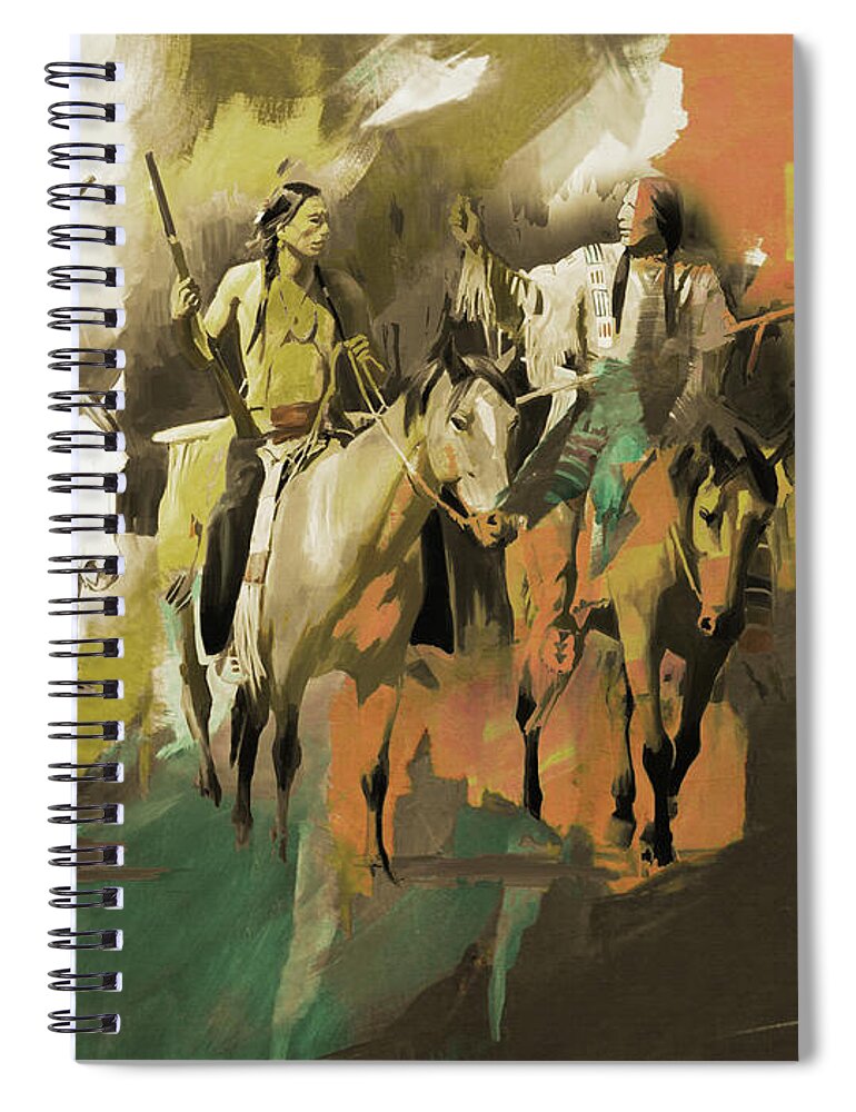 Native American Indian Spiral Notebook featuring the painting Native Americans On horses art by Gull G