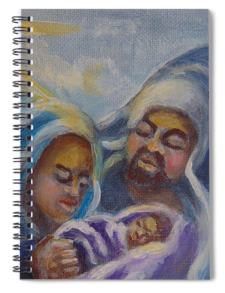 Nativity Spiral Notebook featuring the painting Nativity by Saundra Johnson