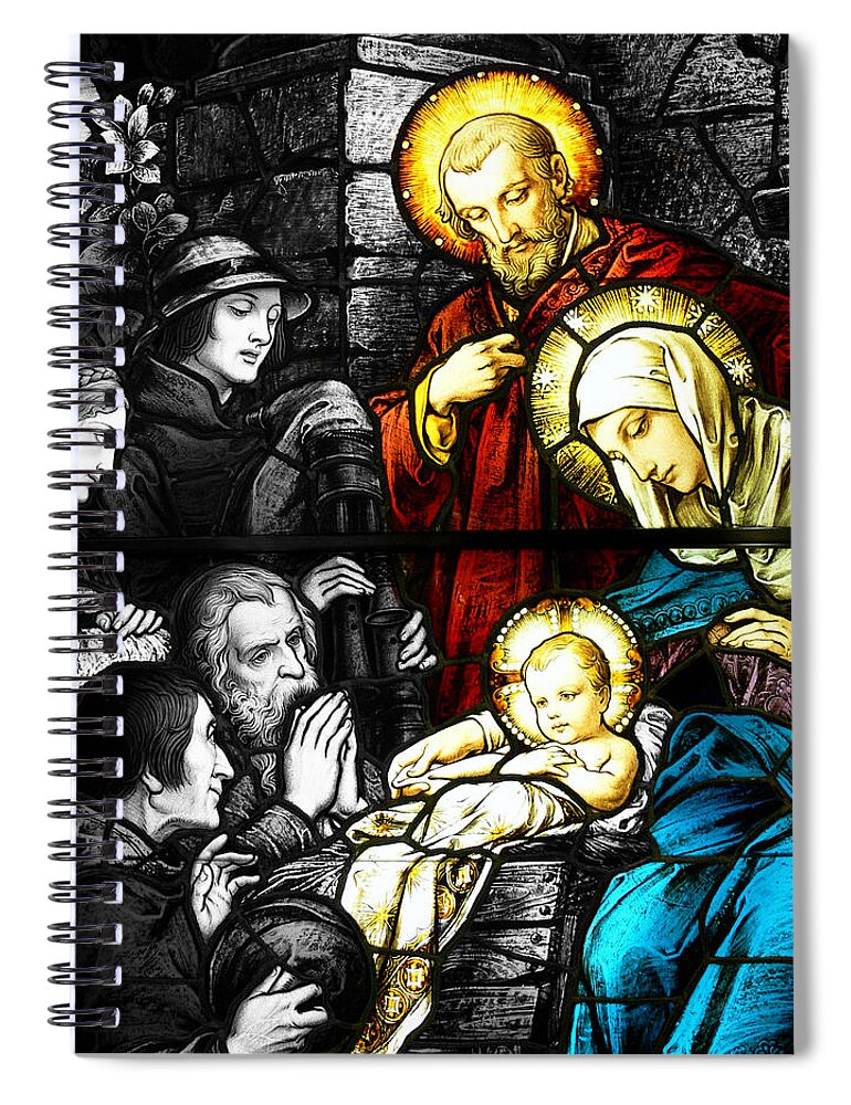 Nativity Spiral Notebook featuring the photograph Nativity Shepherds in Black and White by Munir Alawi