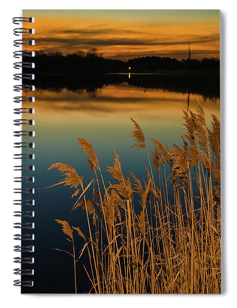 Rural Spiral Notebook featuring the photograph Sunset at Reedy Point Pond Rustic Landscape / Nature Photograph by PIPA Fine Art - Simply Solid