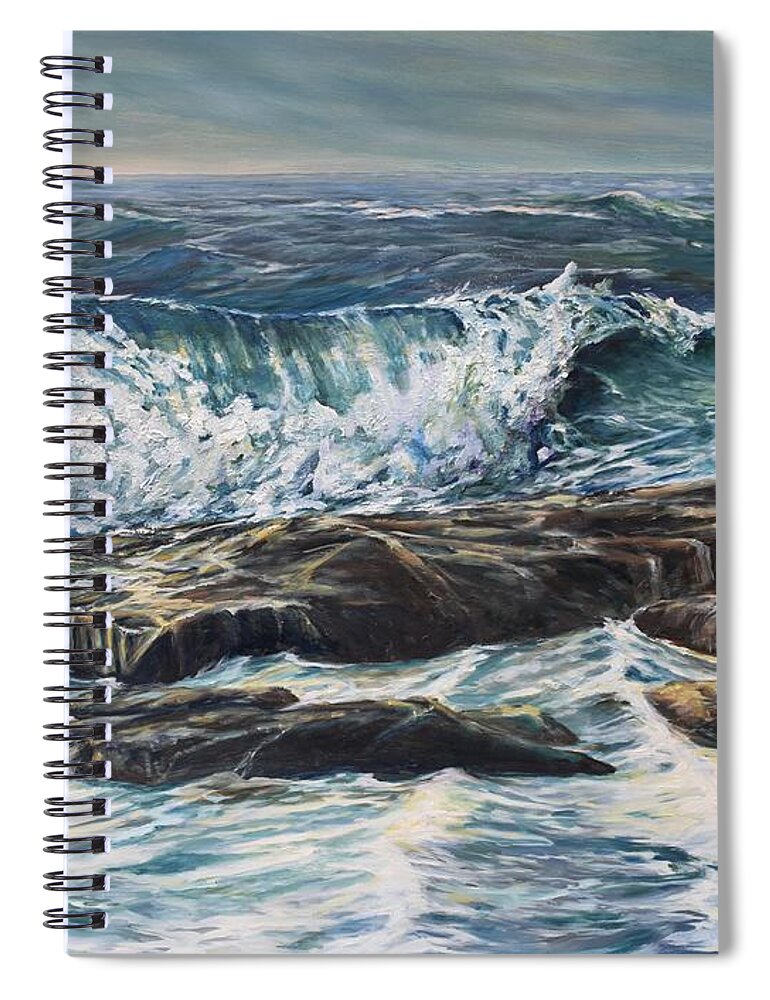 Ocean Spiral Notebook featuring the painting Rolling Surf by Eileen Patten Oliver