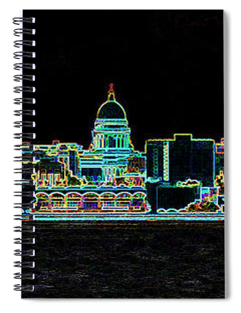 Madison Spiral Notebook featuring the digital art Neon Madison by Rod Melotte