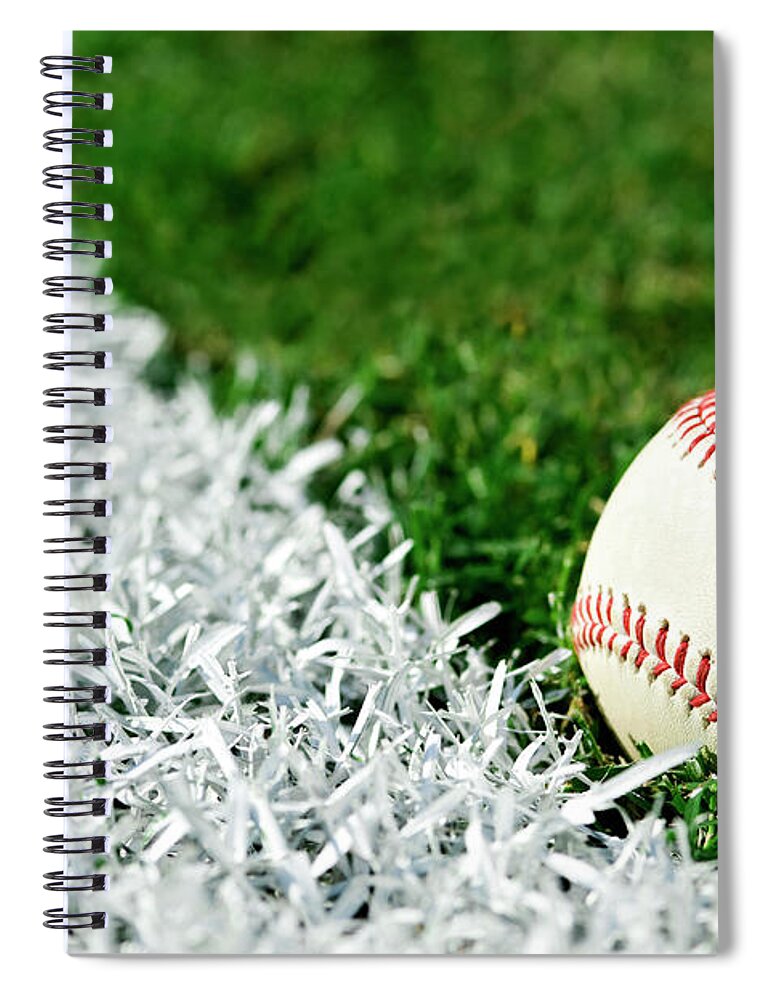 Grass Spiral Notebook featuring the photograph New Baseball Along Foul Line by Cmannphoto