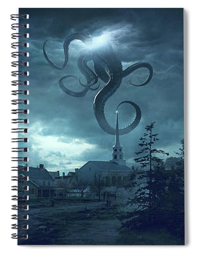 Lovecraft Spiral Notebook featuring the digital art New England by Guillem H Pongiluppi