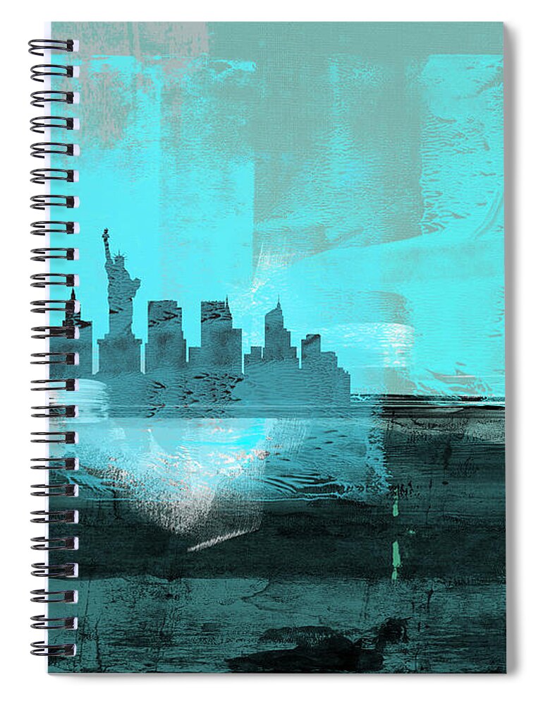 New York Spiral Notebook featuring the mixed media New York Abstract Skyline I by Naxart Studio