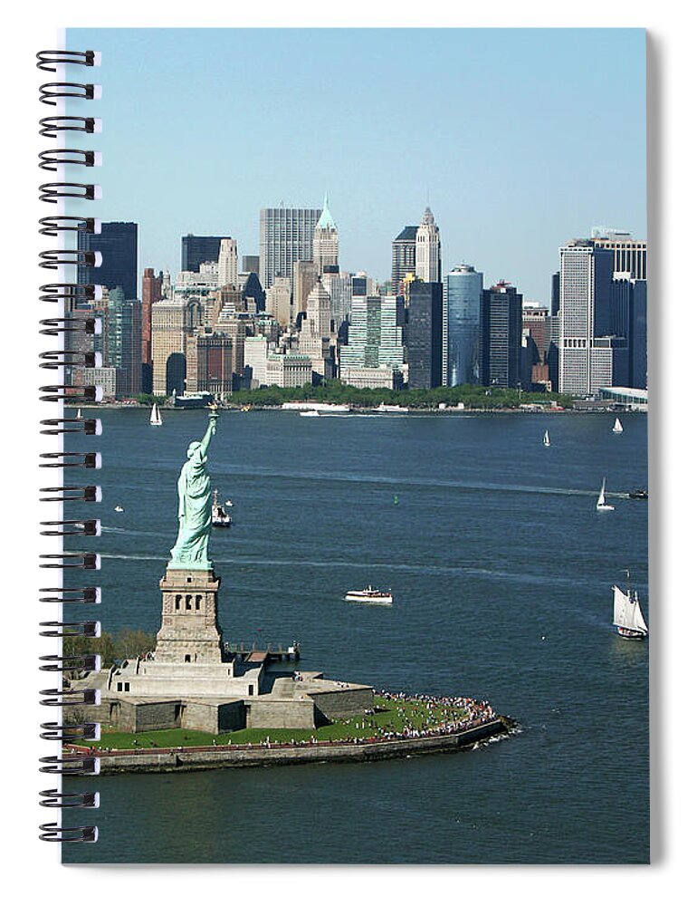 Lower Manhattan Spiral Notebook featuring the photograph New York Harbor And Skyline by Terraxplorer