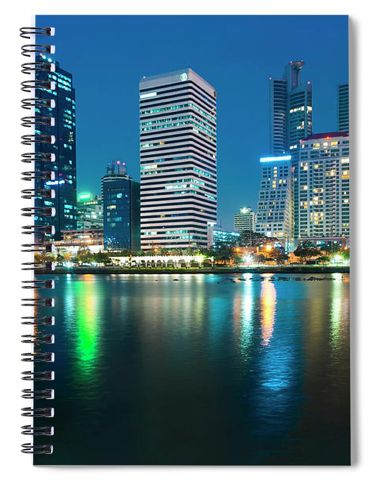 Clear Sky Spiral Notebook featuring the photograph Night City In Thailand by Tanatat Pongphibool ,thailand