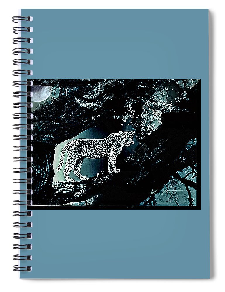 Hunter Spiral Notebook featuring the mixed media Night Hunter by Hartmut Jager