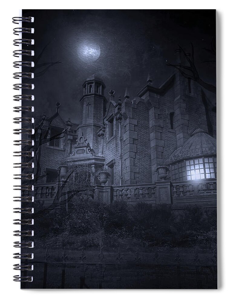 Haunted Mansion Spiral Notebook featuring the photograph Night of the Haunted by Mark Andrew Thomas