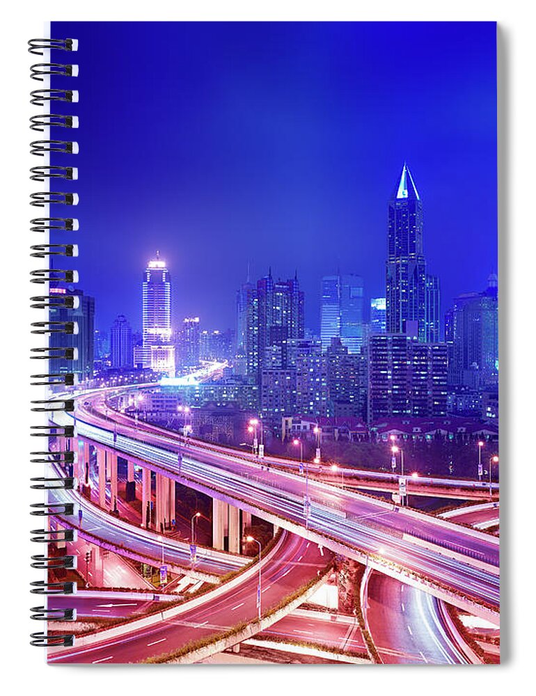 Blurred Motion Spiral Notebook featuring the photograph Night View Of A Six-level Interchange by Xpacifica