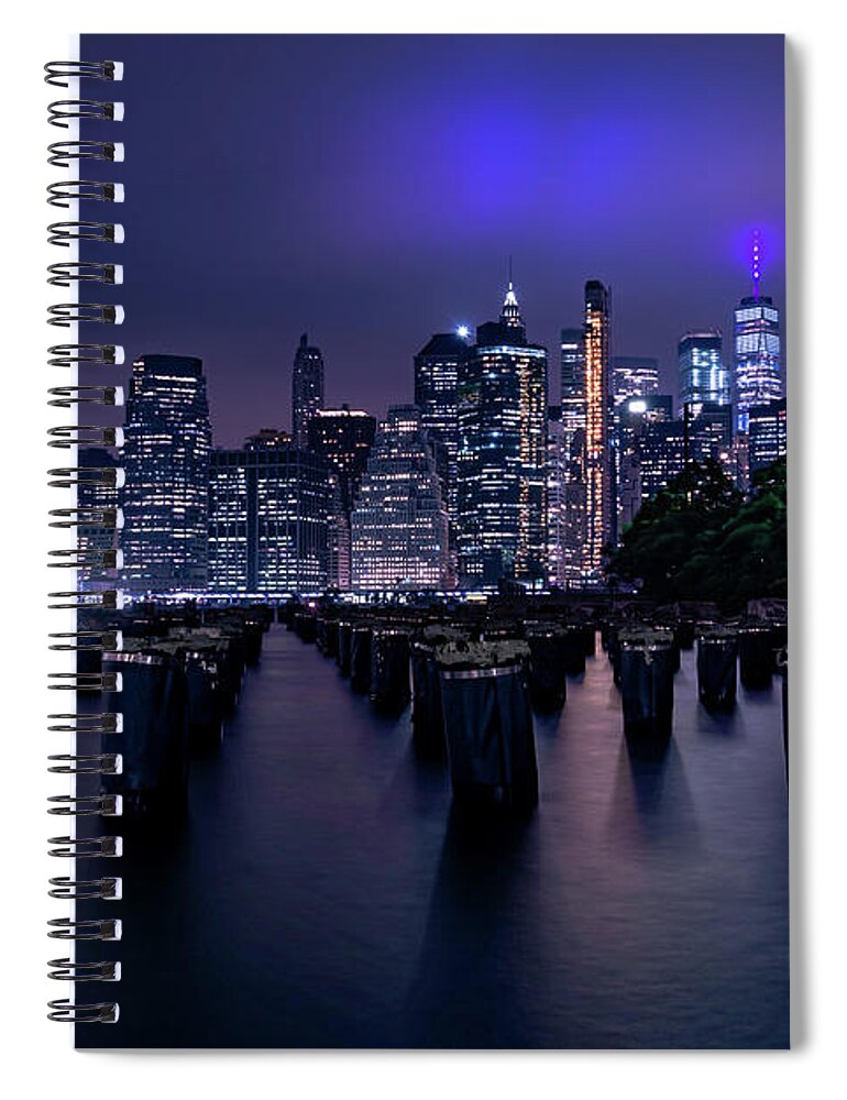 2019 Spiral Notebook featuring the photograph Lower Manhattan at Night by Stef Ko