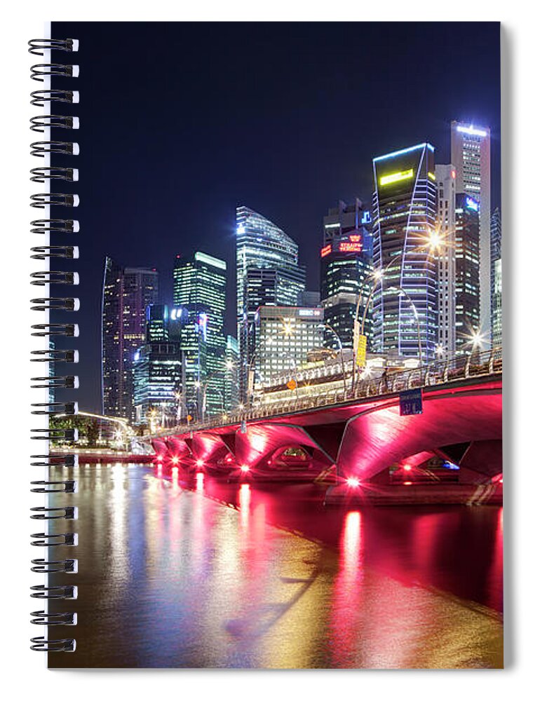 Built Structure Spiral Notebook featuring the photograph Night View Over Marina Bay To Singapore by David Clapp