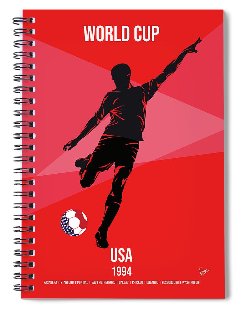 Sports Spiral Notebook featuring the digital art No15 My 1994 USA Soccer World Cup poster by Chungkong Art