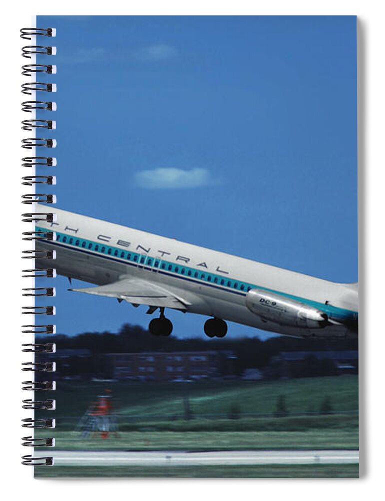 North Central Airlines Spiral Notebook featuring the photograph North Central DC-9 takeoff at Minneapolis by Erik Simonsen