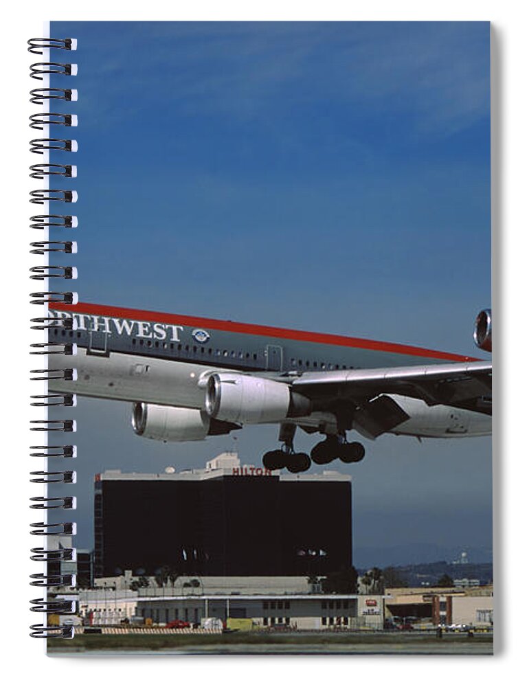Northwest Airlines Spiral Notebook featuring the photograph Northwest Airlines DC-10-40 Landing at Los Angeles by Erik Simonsen