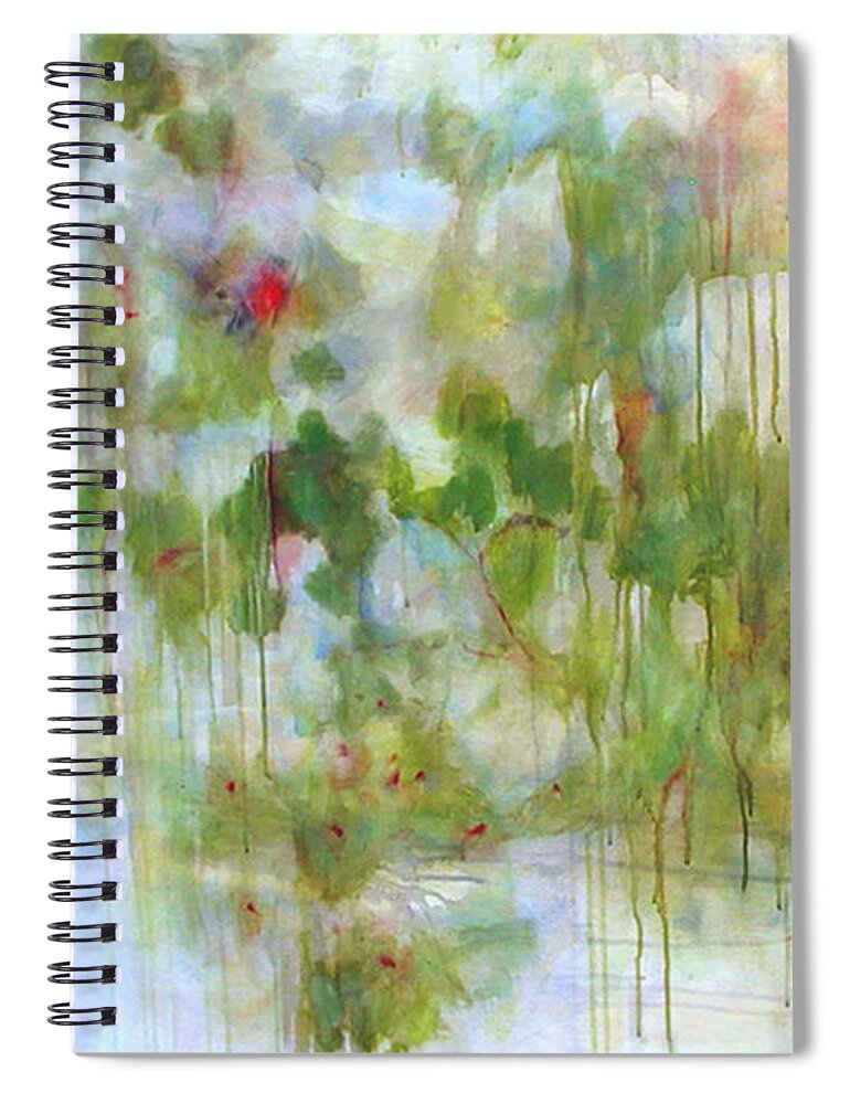 Green Spiral Notebook featuring the painting Northwest Spring by Janet Zoya