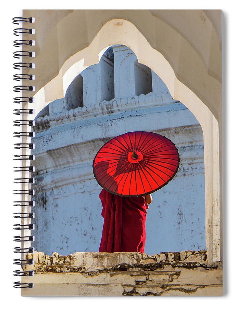 Boy Spiral Notebook featuring the photograph novice monk at Burmese temple by Ann Moore