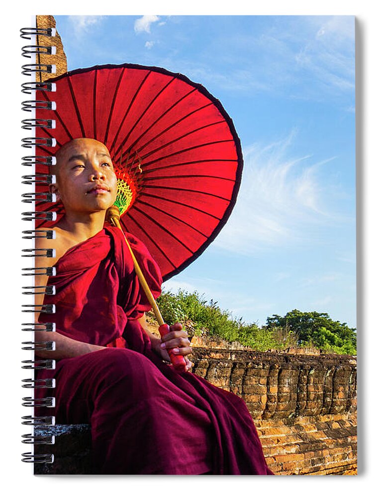 Boy Spiral Notebook featuring the photograph Novice Monk In The Sun by Ann Moore