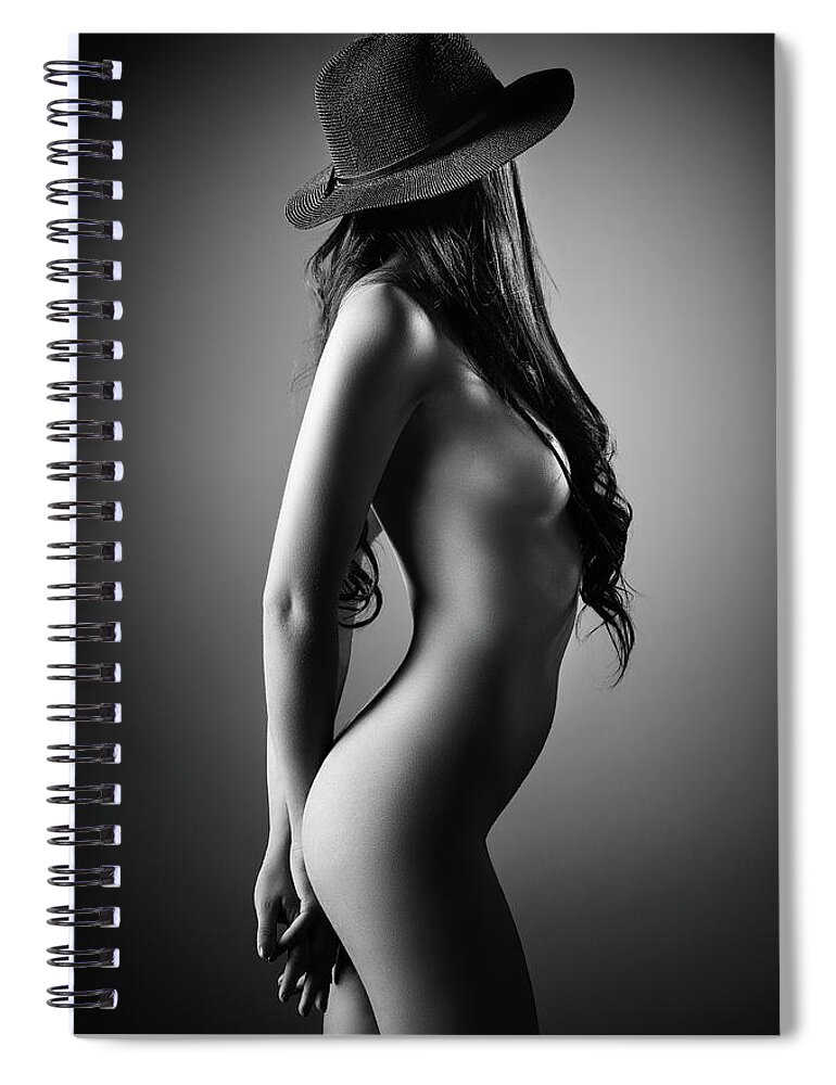 Nude Spiral Notebook featuring the photograph Nude woman with a hat by Johan Swanepoel