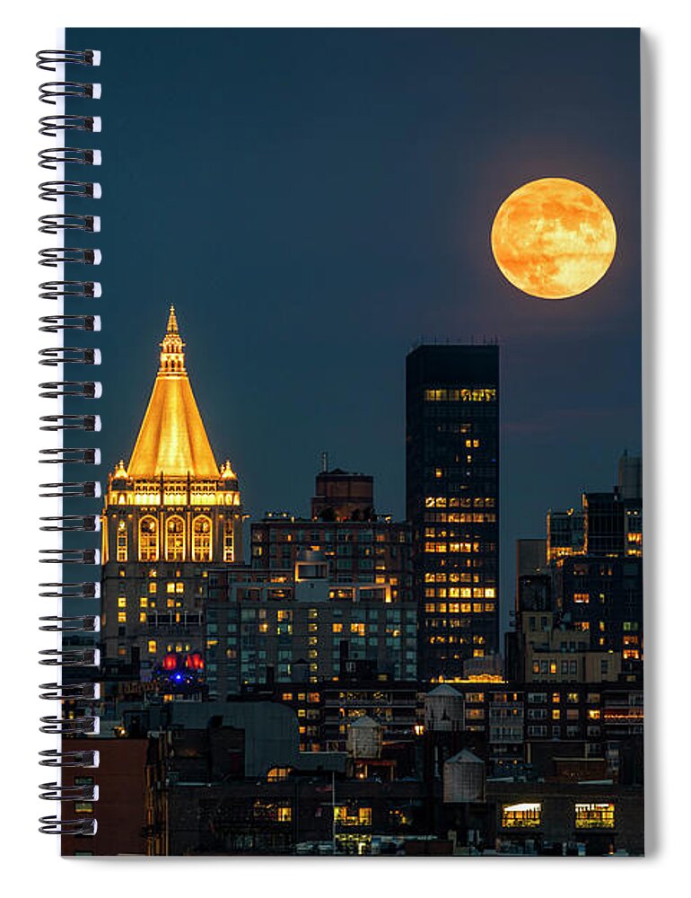 Nyc Skyline Spiral Notebook featuring the photograph NY Life Building Full Moon by Susan Candelario