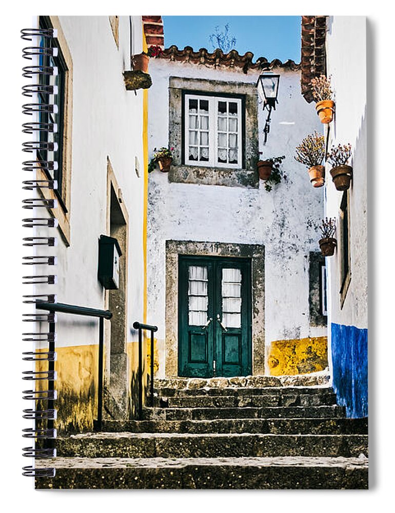 Obidos Spiral Notebook featuring the photograph Obidos Alley Steps - Portugal by Stuart Litoff