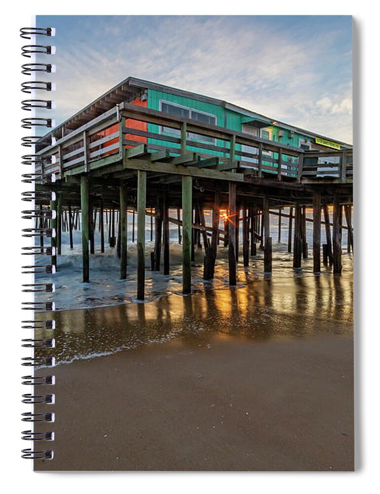 Sunrise Spiral Notebook featuring the photograph OBX Pier Sunrise by Donna Twiford