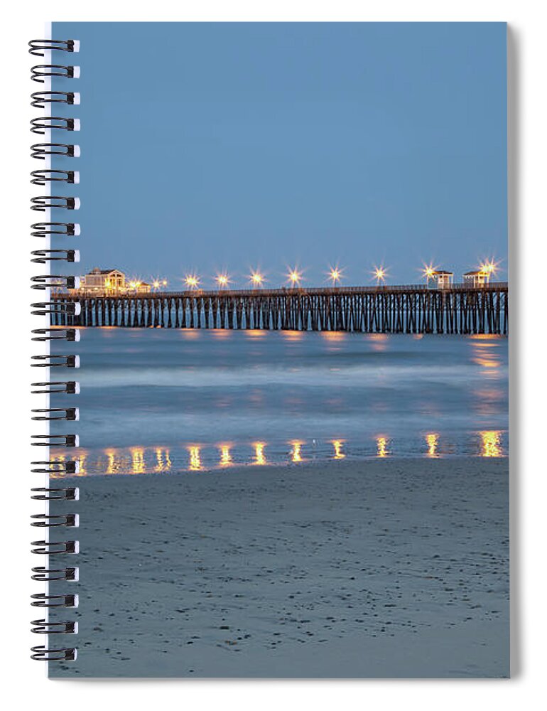 Moonset Over Pacific Spiral Notebook featuring the photograph Oceanside California Moonset at Sunrise Summer Solstice at Pier by Catherine Walters