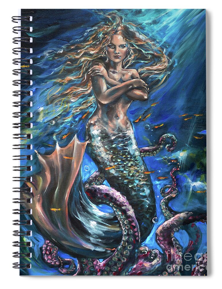 Ocean Spiral Notebook featuring the painting Octavia with Octopus Study by Linda Olsen