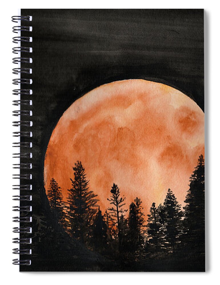 October Moon Blood Trees Harvest Scary Black Spooky Art Watercolor Calendar Betsy Hackett Artist Spiral Notebook featuring the painting October 2018 by Betsy Hackett